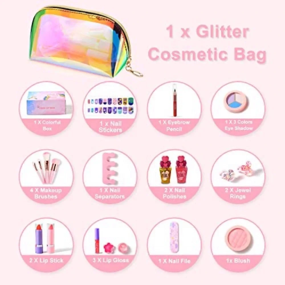 Kids Cosmetic Kit Set for Little Girls Washable Play Makeup With Bag